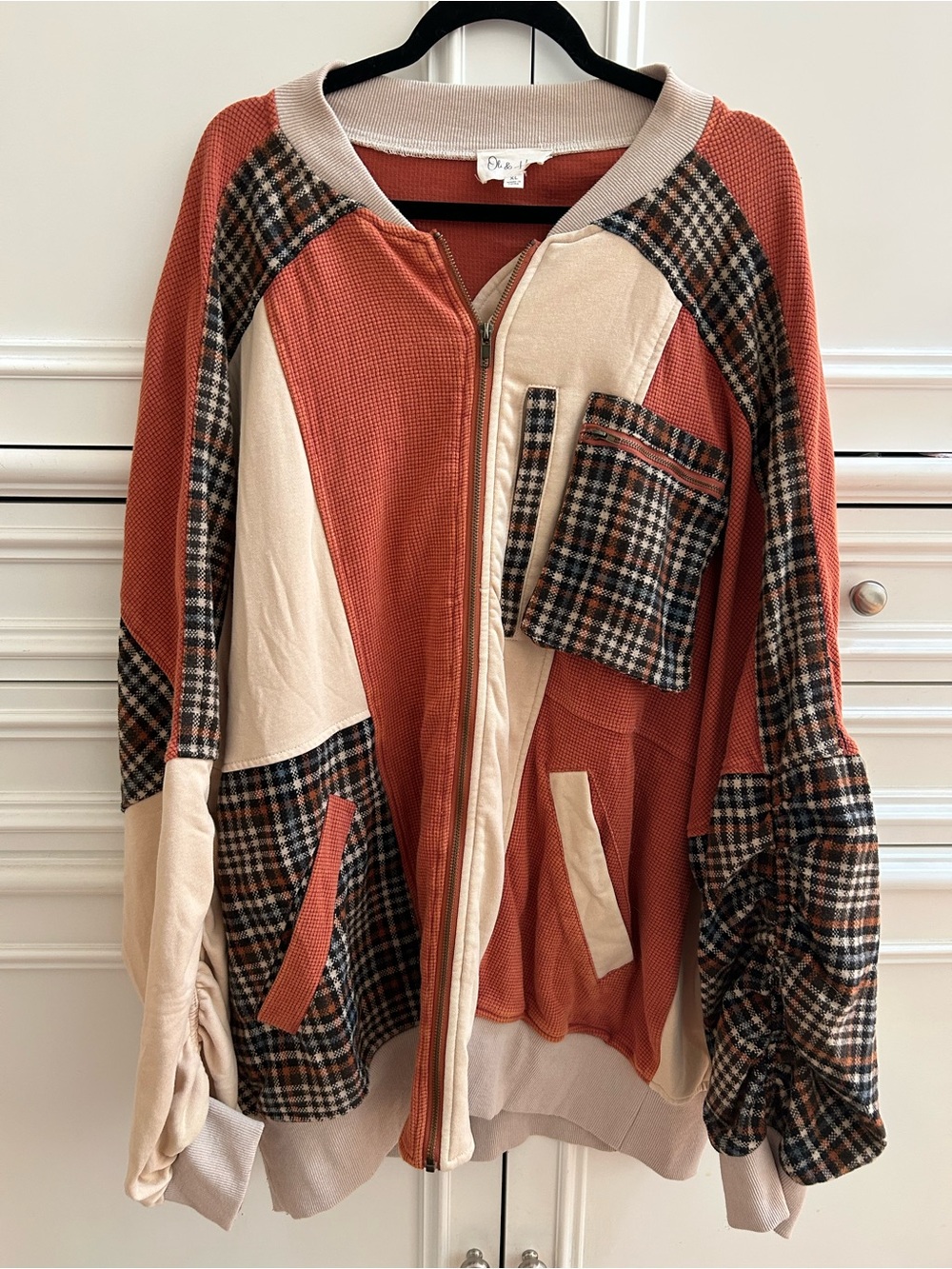 NWOT Oli and Hali Patchwork Zip-Up Jacket in Rust & Cream